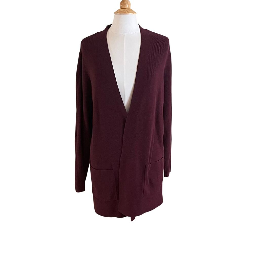 Croft & Barrow Burgundy Long Open Front Cardigan, Minimalist, Casual, Size 2X